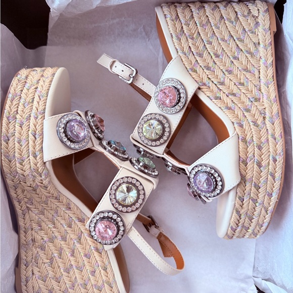 Kurt Geiger White Wedge Sandals with Jewel Accents
